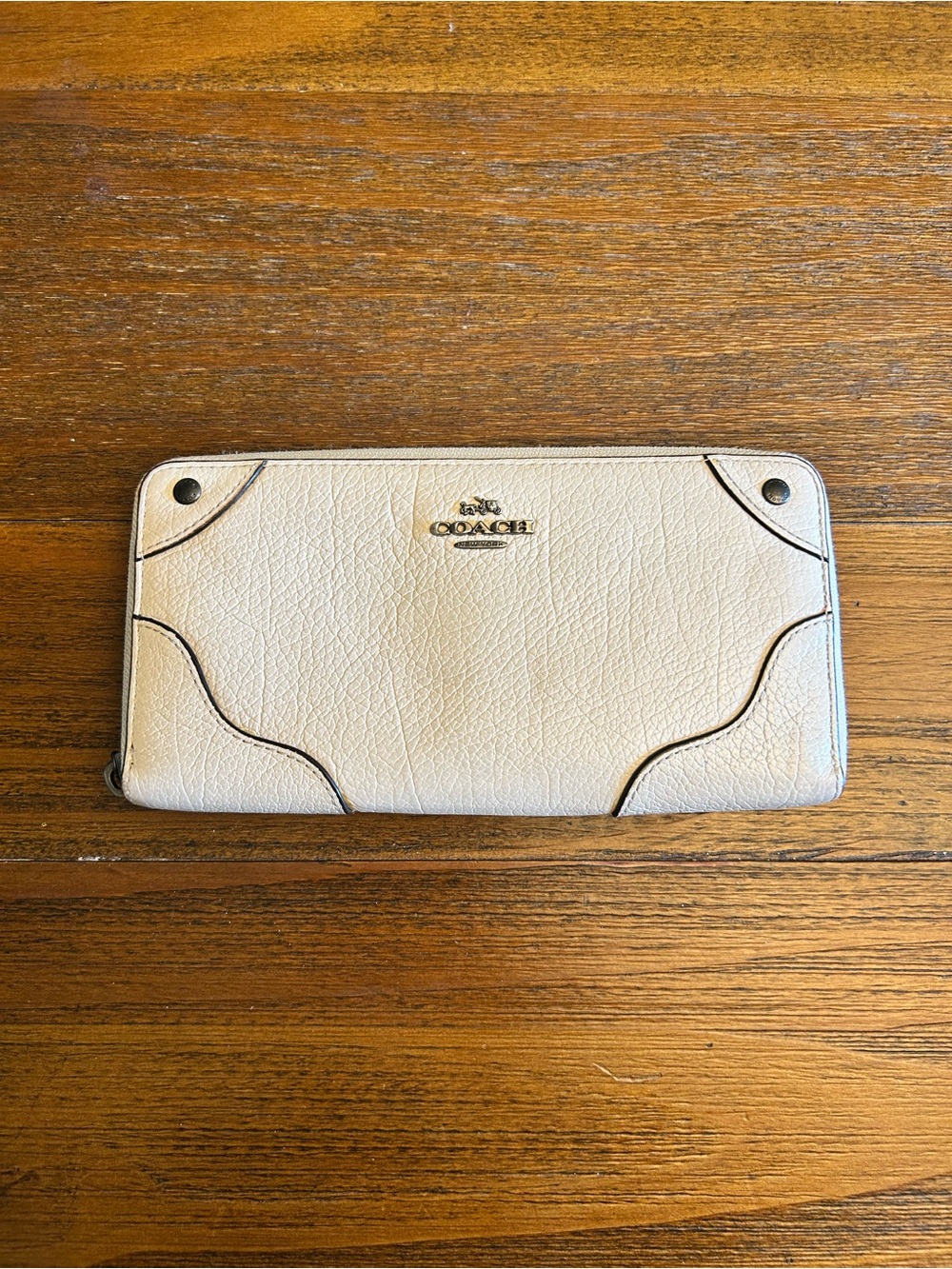 Coach Ivory Pebbled Leather Zip Around Wallet